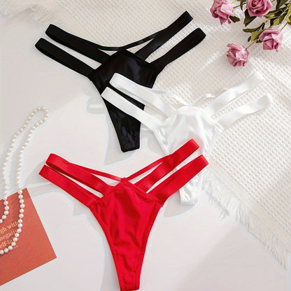 3pcs Elegant Women's Thongs in Black, White, & Red - Soft Nylon & Elastane Blend, Non-See-Through, Hand Washable - Comfortable & Stylish Lingerie with Adjustable Straps Store ARBELLA'S