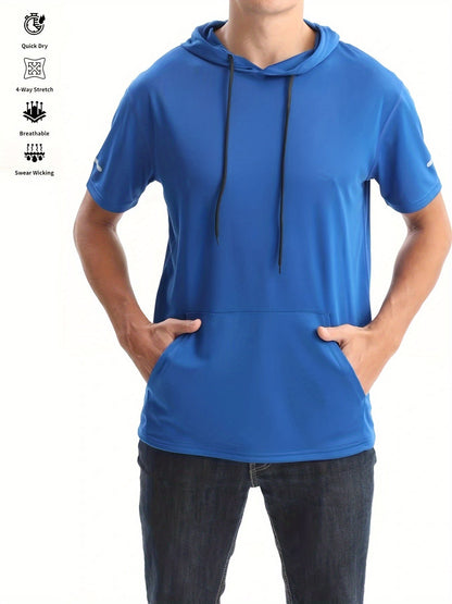 Men's Quick-Dry Hoodie - Breathable, 4-Way Stretch, Sweat-Wicking Polyester, Relaxed Fit for Sports & Casual Wear, White with Blue Drawstrings Store ARBELLA'S