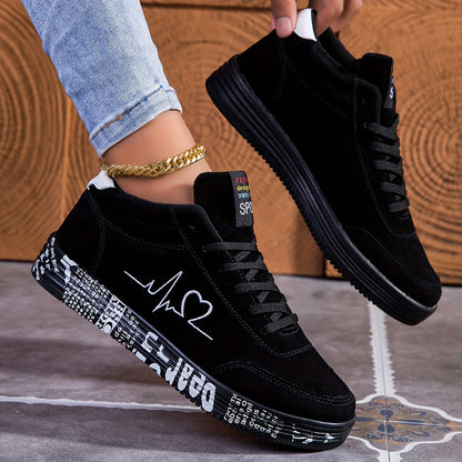 Casual Breathable Mid-Top Fashion Sneakers for Women with Heart Pattern, Lace-Up Closure, Mesh Inner, Rubber Sole - Fall Season Comfort Shoes from Quanzhou