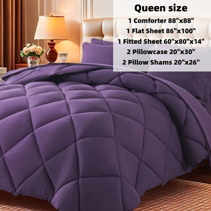 7pcs Luxurious Ultra-Soft Comforter Set | Breathable, Quilted Comforter, Flat Sheet, Fitted Sheet, Pillowcases, Pillow Shams | Warmth for All Seasons, School, Valentine's Day, Boys And Girls, Bed In A Bag Store ARBELLA'S