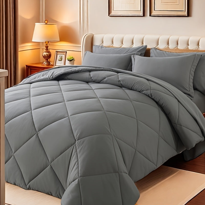 7pcs Luxurious Ultra-Soft Comforter Set | Breathable, Quilted Comforter, Flat Sheet, Fitted Sheet, Pillowcases, Pillow Shams | Warmth for All Seasons, School, Valentine's Day, Boys And Girls, Bed In A Bag Store ARBELLA'S