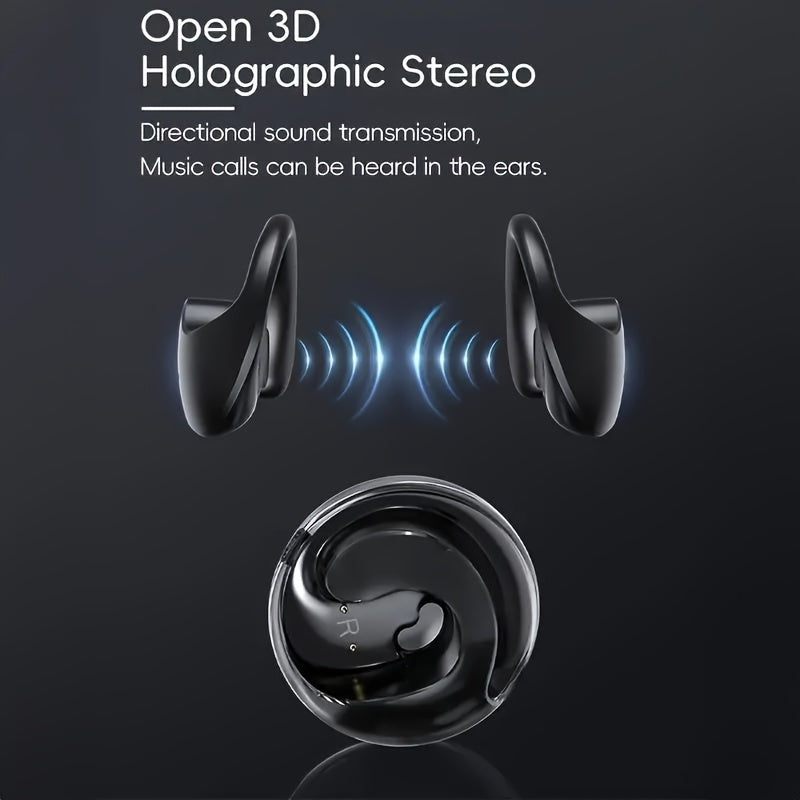 New Wireless BT5.3 Earbuds, Bass Stereo Sound, With Microphone, Open-ear Style, HD Voice With Smart Noise Reduction, Sports Headset With Wireless Charging Case, Wireless Gaming/Sports Earphone For Apple And Android