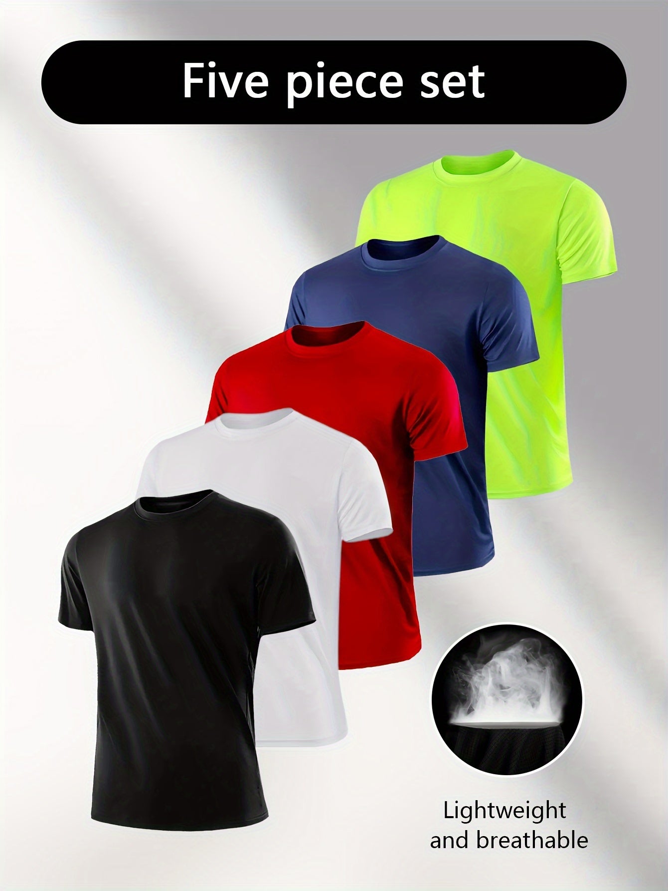 5-Pack Mens Ultra-Quick Dry Short Sleeve Athletic T-shirts - Super Lightweight, breathable, Solid Colors for Summer Sports & Casual Wear - Fashionable Crew Neck