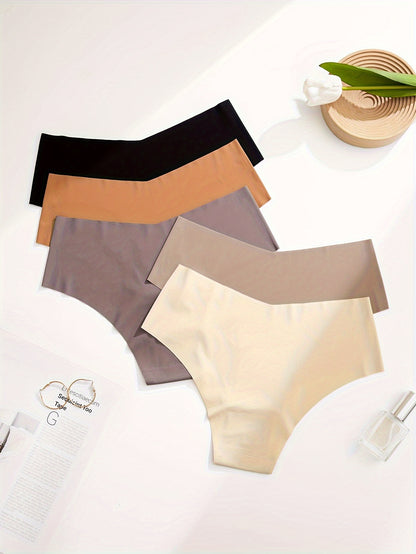 5pcs Solid Seamless Briefs, Comfy Breathable Stretchy Intimates Panties, Women's Lingerie & Underwear