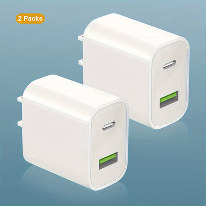 [2 pack] USB-C Wall Charger with 20W durable dual port QC+PD 3.0 power adapter with dual Quick plug charging Block Suitable for iPhone 14/14 Pro/14 Pro Max/14