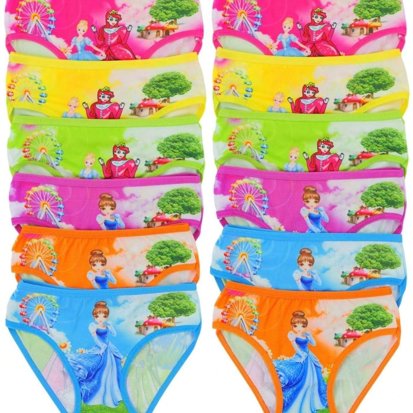 Girl's 12 Pack Of Colorful Princess Print Cute Stretch Bikini Panty Briefs Store ARBELLA'S