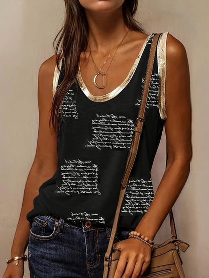 Vibrant Pink Sleeveless Tank Top | Women's Casual Elegant Round Neck Summer Top, Golden Letter Print, Machine Washable, Nontransparent Material Store ARBELLA'S