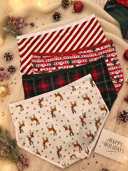 Paquete de 6 bragas de tiro medio a alto para mujer, estampado festivo de Navidad y Año Nuevo. 2