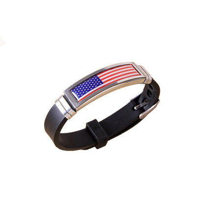 1pc Unisex Stainless Steel American Flag Silicone Bracelet - Durable, Stylish & Patriotic Symbol - Perfect for Couples or Individuals