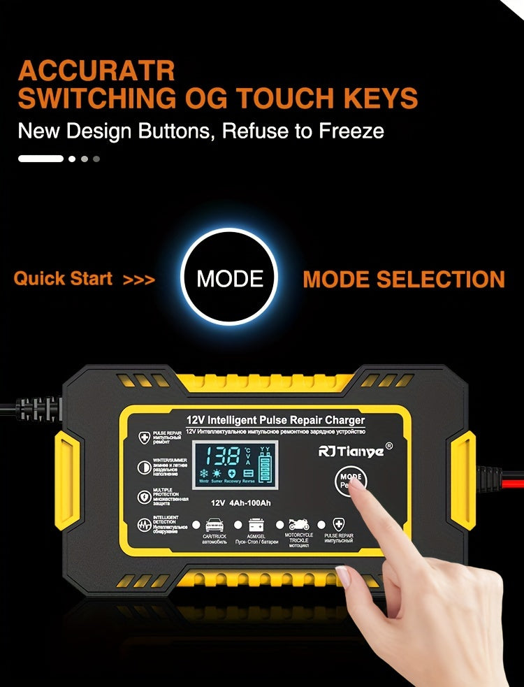 Advanced 12V 6A Smart Car Battery Charger - Fast Pulse Repair, LCD Display, AGM Deep Cycle GEL Lead-Acid Compatible, Auto and Motorcycle Battery Charger with Multi-Protection