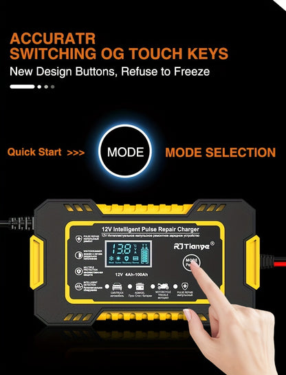 Advanced 12V 6A Smart Car Battery Charger - Fast Pulse Repair, LCD Display, AGM Deep Cycle GEL Lead-Acid Compatible, Auto and Motorcycle Battery Charger with Multi-Protection