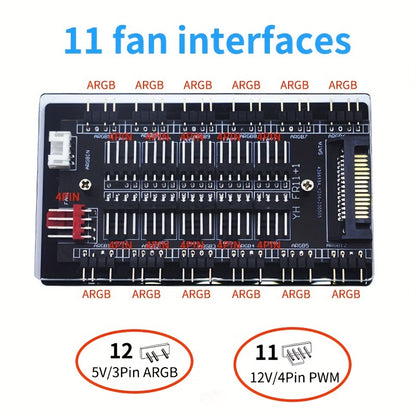 RGB Fan 5V 3-pin ARGB Splitter With 16-way Temperature-controlled PWM Speed Controller For Synchronized Lighting With AURA Motherboard