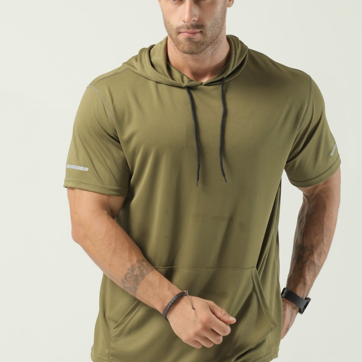 Men's Quick-Dry Hoodie - Breathable, 4-Way Stretch, Sweat-Wicking Polyester, Relaxed Fit for Sports & Casual Wear, White with Blue Drawstrings Store ARBELLA'S