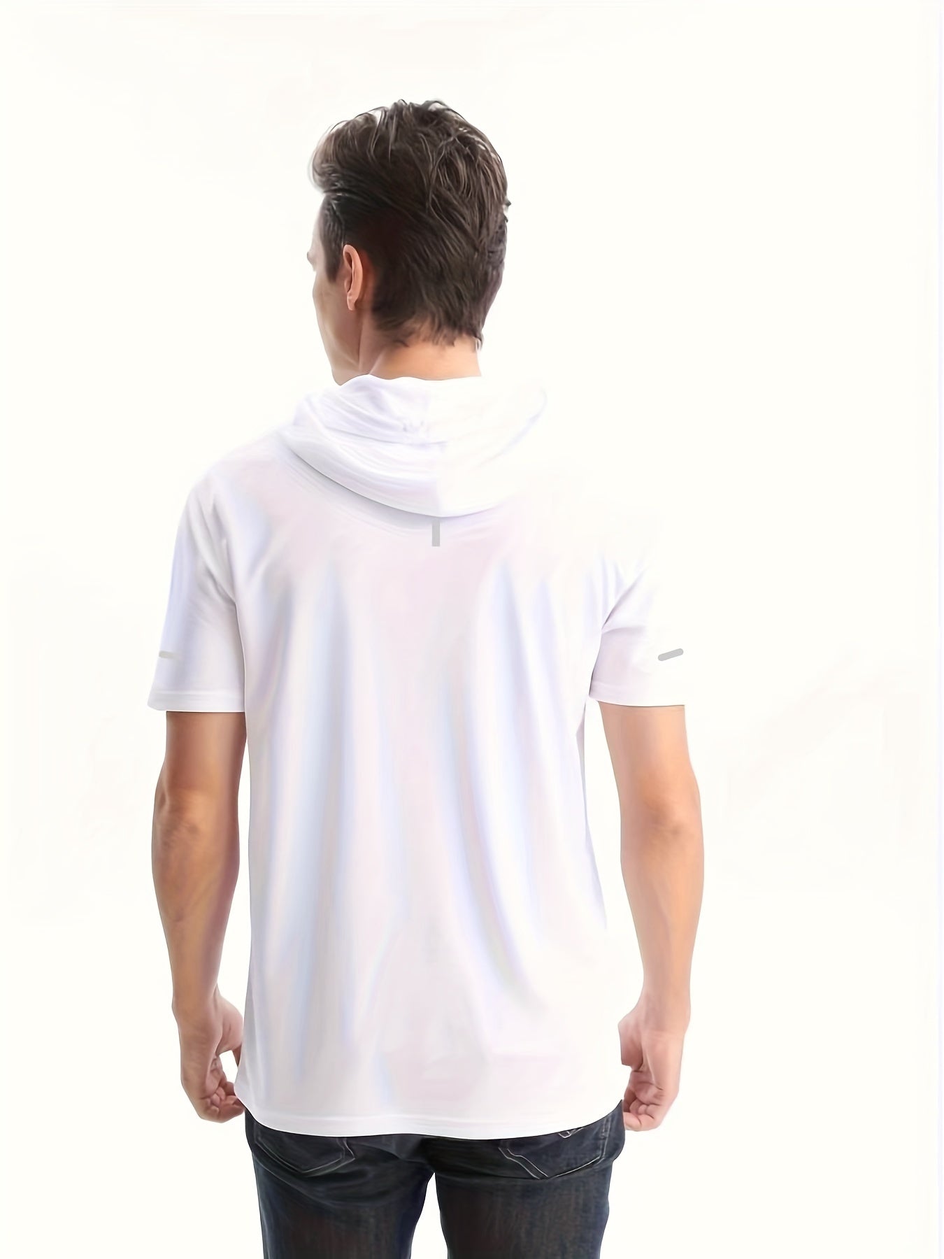 Men's Quick-Dry Hoodie - Breathable, 4-Way Stretch, Sweat-Wicking Polyester, Relaxed Fit for Sports & Casual Wear, White with Blue Drawstrings Store ARBELLA'S