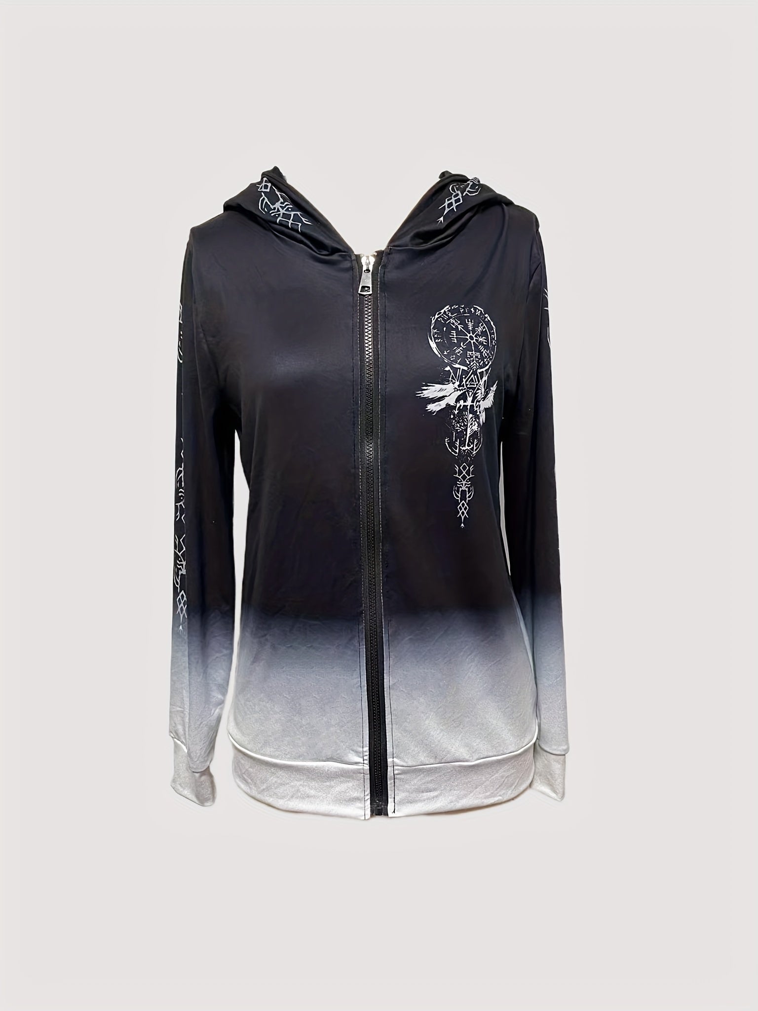 Vintage-Inspired Gradient Zip-Up Hoodie for Women - Long Sleeve, Polyester, Machine Washable Store ARBELLA'S