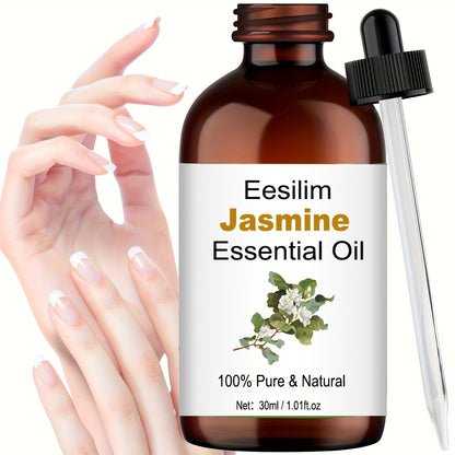 Jasmine Essential Oil - 1.01oz, 100% Pure Natural, Stress Relief, Homeopathic Liquid for Hair & Skin, Massage, Diffuser, Moisturizing Aromatherapy for Men & Women