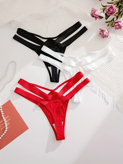 3pcs Elegant Women's Thongs in Black, White, & Red - Soft Nylon & Elastane Blend, Non-See-Through, Hand Washable - Comfortable & Stylish Lingerie with Adjustable Straps Store ARBELLA'S