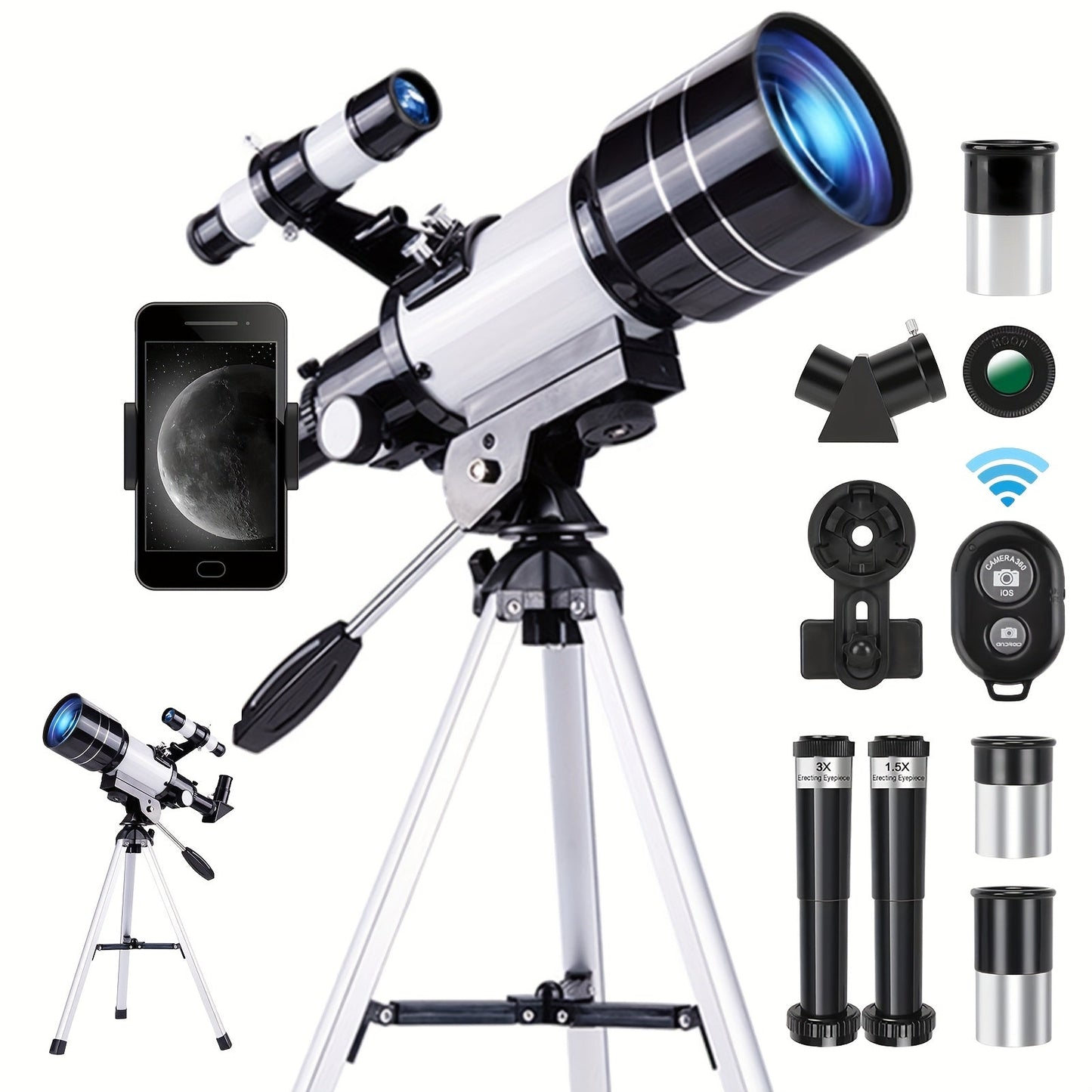 150X High Power Telescope, 70mm Aperture Telescope Astronomy For Adults, Portable Monocular Telescope With 3 Eyepiece, Wireless Remote Control, Smartphone Adapter, Perfect For Camping Nature Viewing, Education And Exploration Store ARBELLA'S