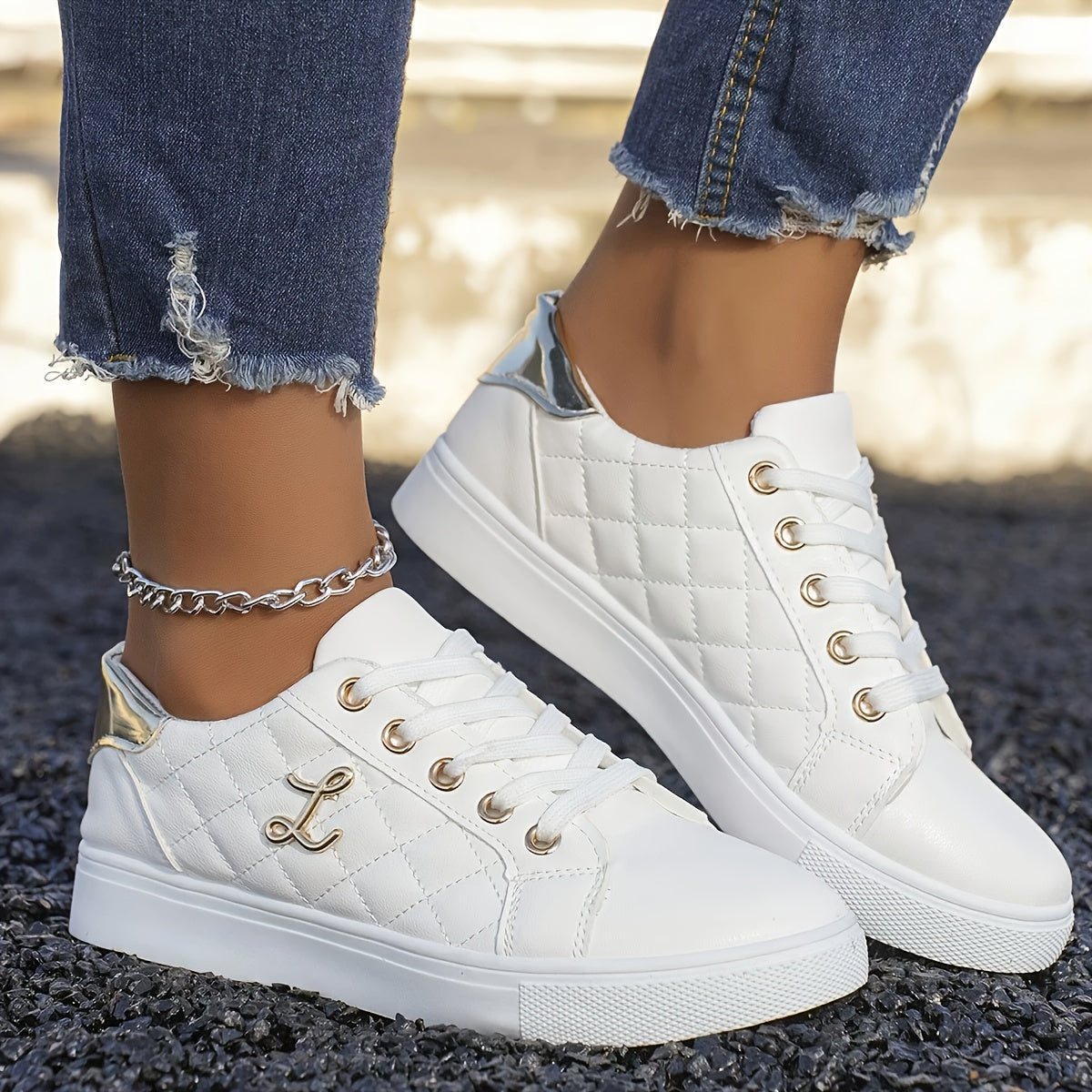 Lightweight Sneakers Lightweight Women's White Sneakers | Breathable Rubber Upper & PU Sole, Low-Top Flat Casual Shoes for Spring/Autumn - Comfortable Lining, Golden LetteringLightweight Sneakers Lightweight Women's White Sne Store ARBELLA'S