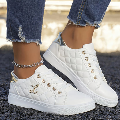 Lightweight Sneakers Lightweight Women's White Sneakers | Breathable Rubber Upper & PU Sole, Low-Top Flat Casual Shoes for Spring/Autumn - Comfortable Lining, Golden LetteringLightweight Sneakers Lightweight Women's White Sne Store ARBELLA'S