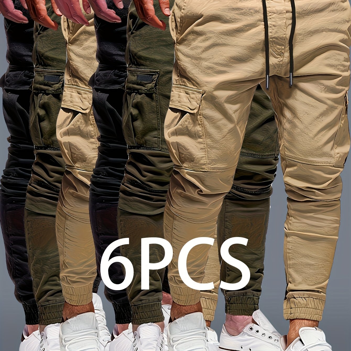 6pcs Men's Autumn And Winter Regular Edition Fashionable Pants And Sports Pants Casual Sports And Outdoor Pocket Elastic Waist Drawstring Pants, Pants For Men High Quality. Store ARBELLA'S