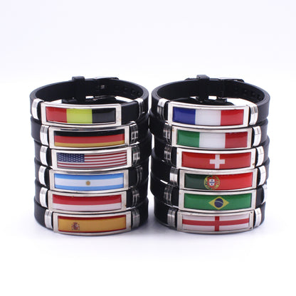 Adjustable Patriotic Flag Bracelet - Versatile Black Silicone Wristband for Sports Fans