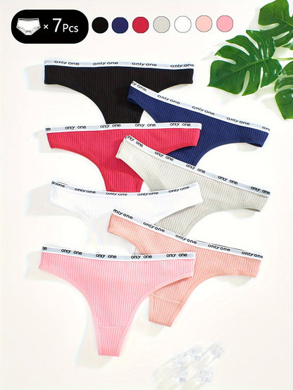 7pcs Letter Tape Thongs, Comfy & Skin-friendly Low Waist Intimates Panties, Women's Lingerie & Underwear