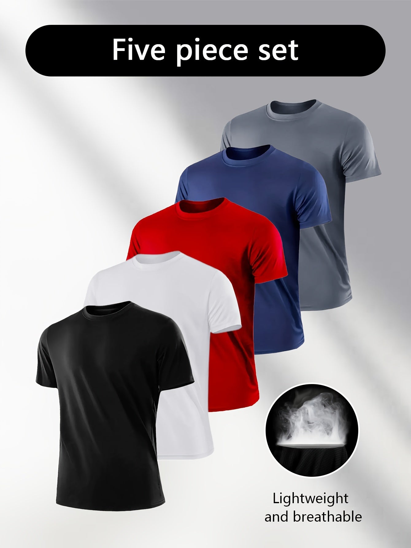 5-Pack Mens Ultra-Quick Dry Short Sleeve Athletic T-shirts - Super Lightweight, breathable, Solid Colors for Summer Sports & Casual Wear - Fashionable Crew Neck