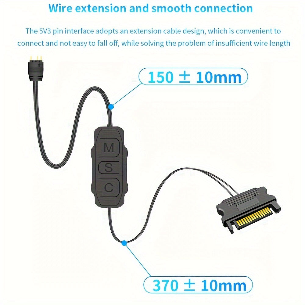 5V 3 Pin ARGB Controller Cable - Advanced RGB Lighting Control, Seamless Sync, Compact Handheld Operation, and Extended Lengthen Cable - Universally Compatible for Customizing Cooling Fan Light Strips