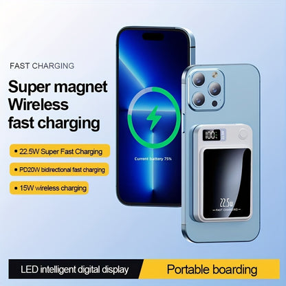 5000/10000mAh Magnetic Wireless Power Bank - 22.5W Fast Charge, PD20W USB/Type-C Compatibility - LED Display, Portable Backup Battery for Apple & Android