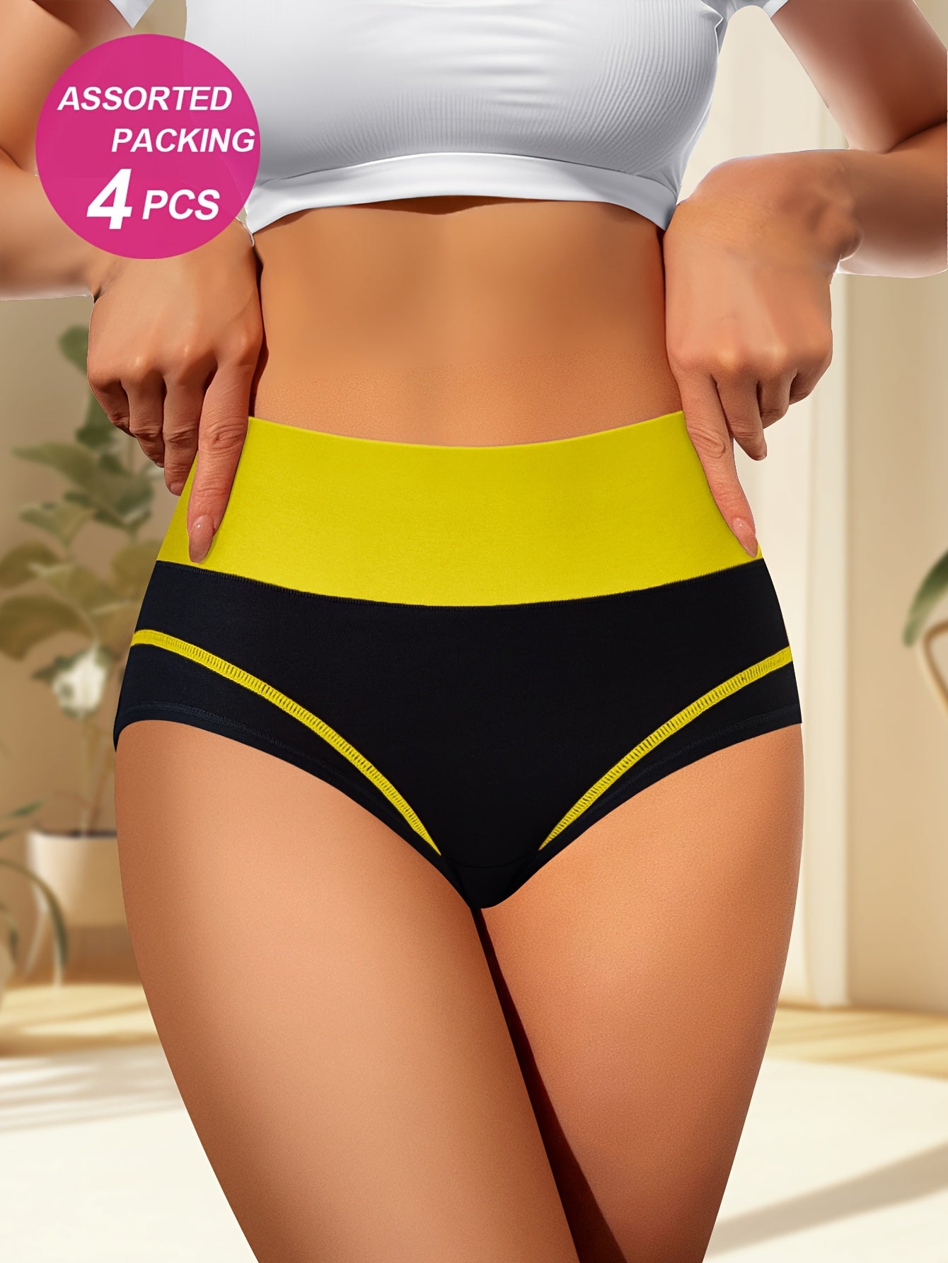 4pcs Random Combination High Waisted Tummy Tightening Women'S Panties Fashion Clash Of Colors Comfortable Shape Triangle Pants Store ARBELLA'S
