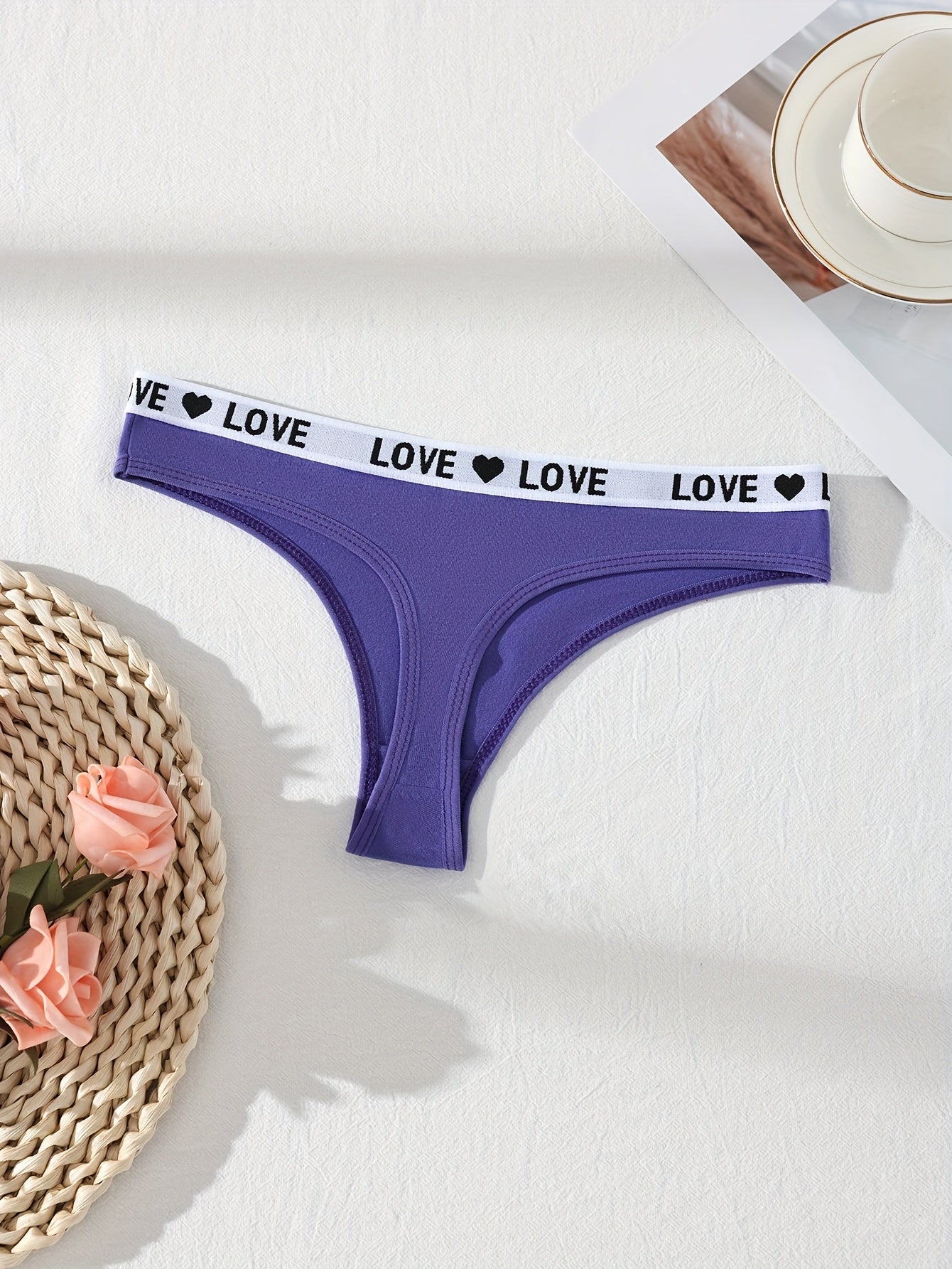 10-Pack Women's Cotton Thongs - Rainbow Colorful LOVE Letter Print, Sporty Breathable & Sweat-Absorbing Underwear for Travel, Invisible Confident Fit. Store ARBELLA'S